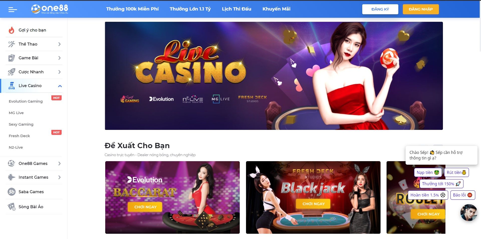 Kho game casino “chất” tại One88