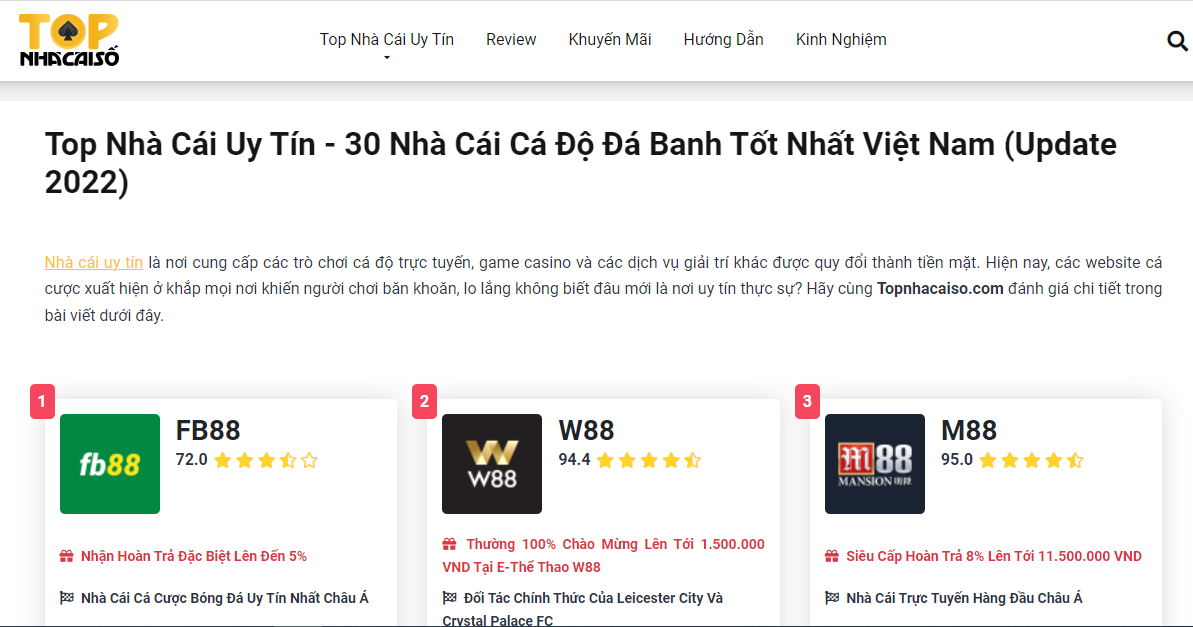 Website chuyên đánh giá nhà cái uy tín số 1 tại Việt Nam